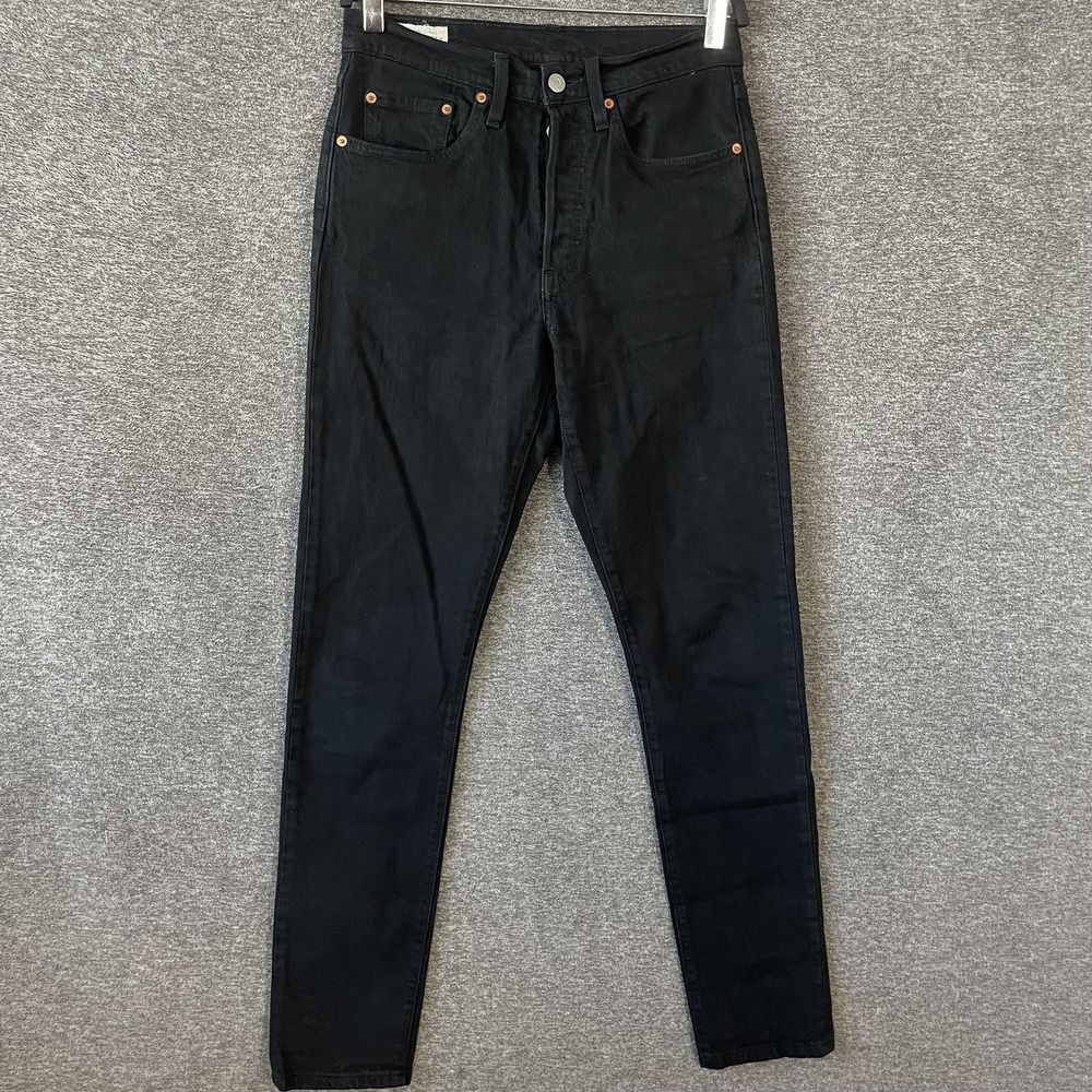 Levis Premium 501 Skinny‎ Jeans Womens 26 Black High Rise Slim Stretch Denim